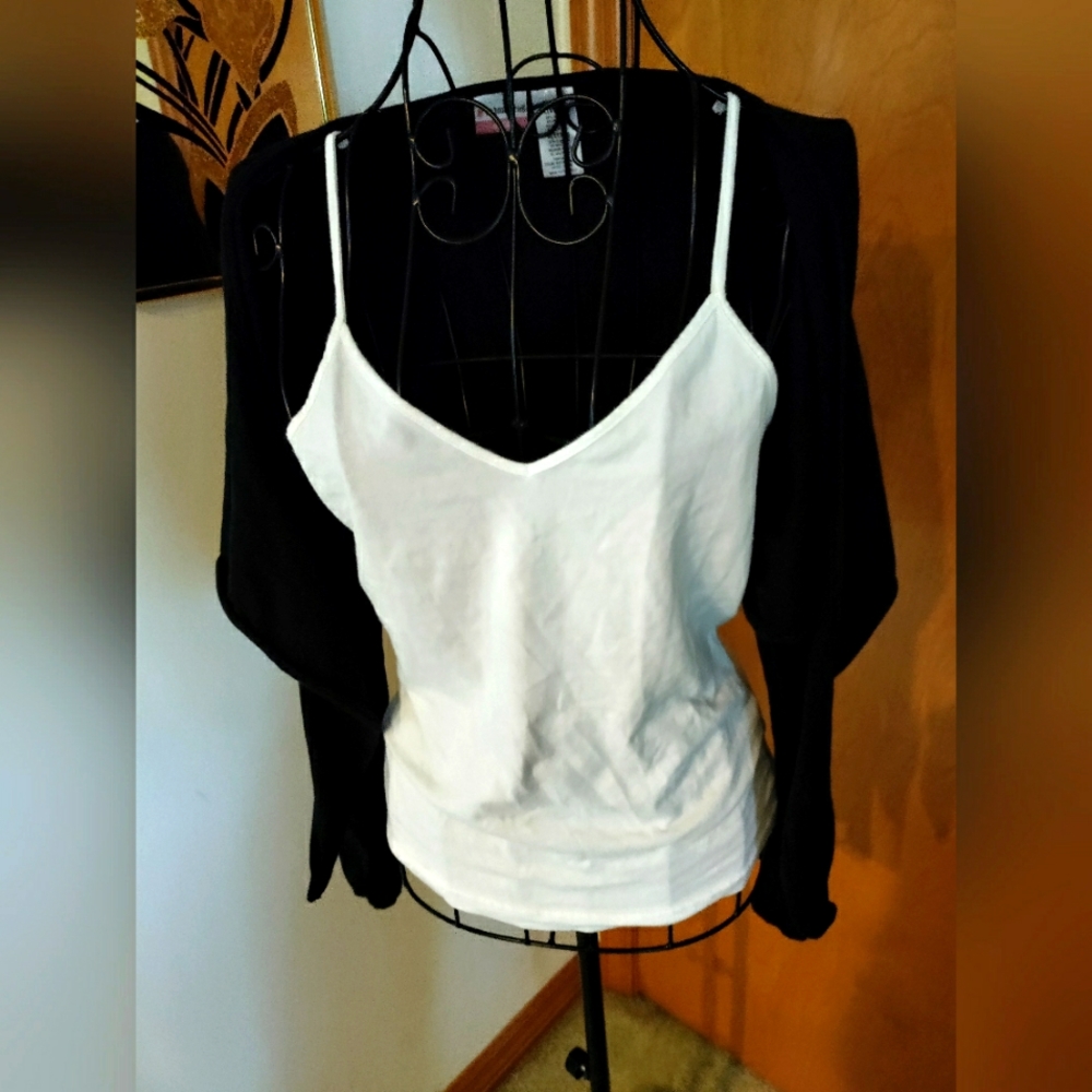 White tank top/attached black tee